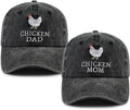 Chicken Mom and Chicken Dad Hat for Women Men, Funny Adjustable Cotton Embroidered Farm Hen Lovers Baseball Cap