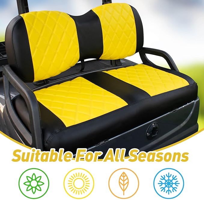 NOKINS Golf Cart Diamond Seat Covers Kit, Fit for Yamaha Drive/Drive 2 OEM Standard Front Seat Cushion, Golf Cart Vinyl Seat Cover, No Nails Required (Yellow and Black)