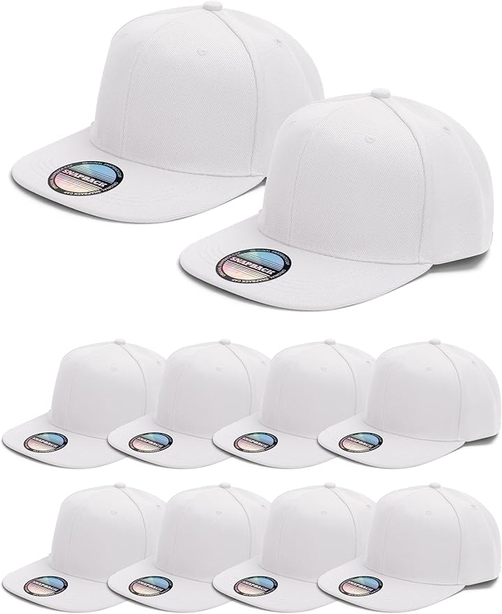 10 Pack Blank Snapback Hats for Men Flat Brim Hats Baseball Caps Bulk