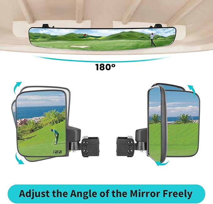 10L0L Golf Cart Mirror Sets -No Drilling Side Mirrors,Wide Angle Rear View Mirror Adjustable HD Glass Universal for Yamaha Club Car EZGO