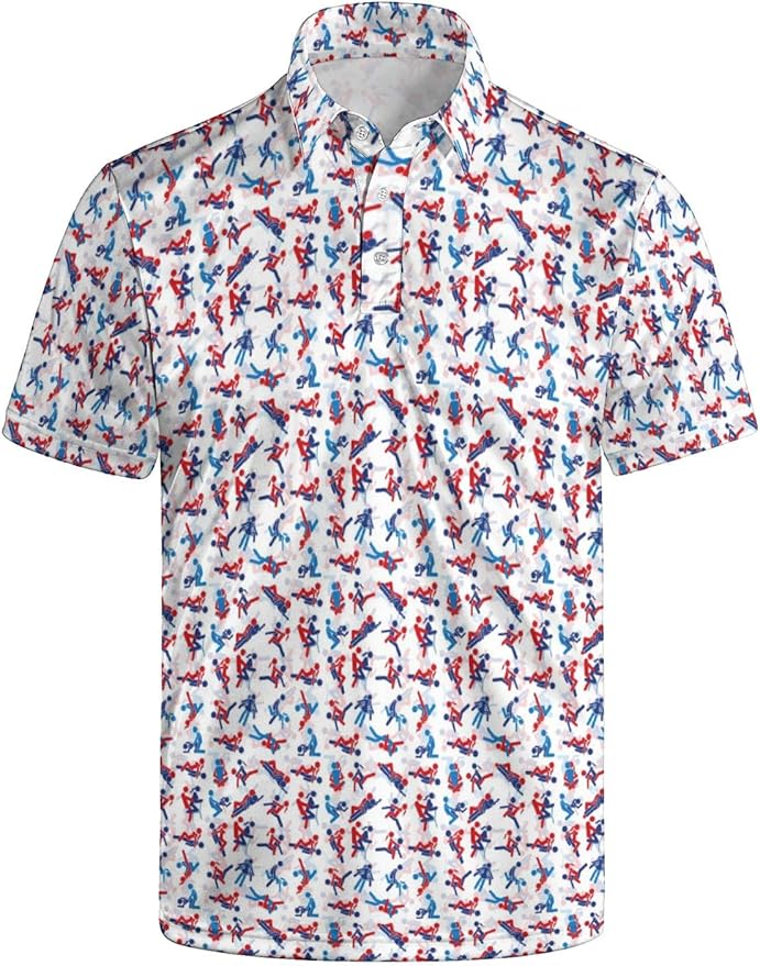 HUURAY Funny Golf Polos for Men Funny Print Short Sleeve Shirts Quick Dry Polo Shirts Hawaiian Shirt Performance Golf Outfits