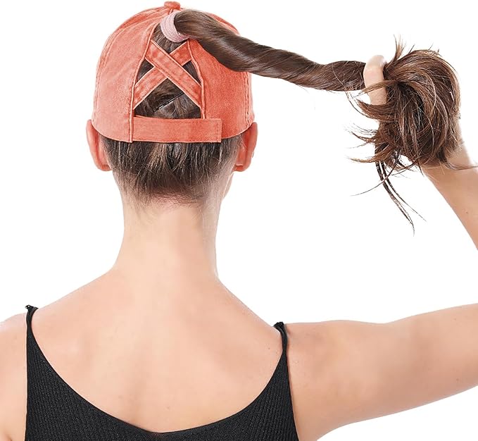 Criss Cross Ponytail Hat Women Washed Distressed Baseball Caps Adjustable High Messy Bun Ponycap