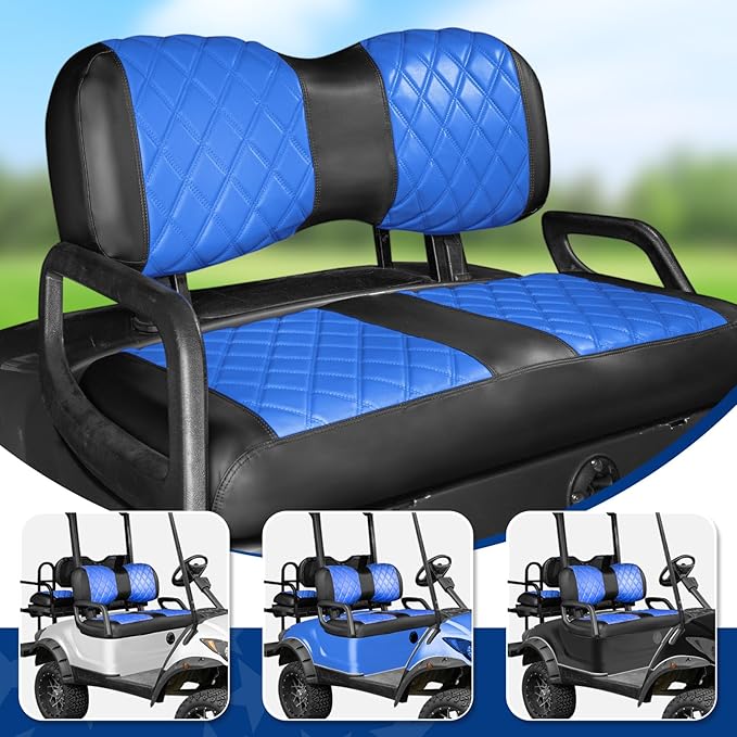 NOKINS 4PCS Golf Cart Diamond Seat Covers Kit,Front and Rear Seat Covers for Club Car Precedent/EZGO TXT/Yamaha Original Regular Seat Cushion (Blue and Black, Fit Yamaha Drive/Drive 2)