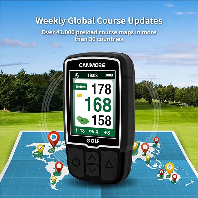 CANMORE HG200 Golf GPS - Water Resistant Full Color 2-Inch Display with 41,000+ Essential Golf Course Data and Score Sheet - Free Courses Worldwide and Growing (Black)