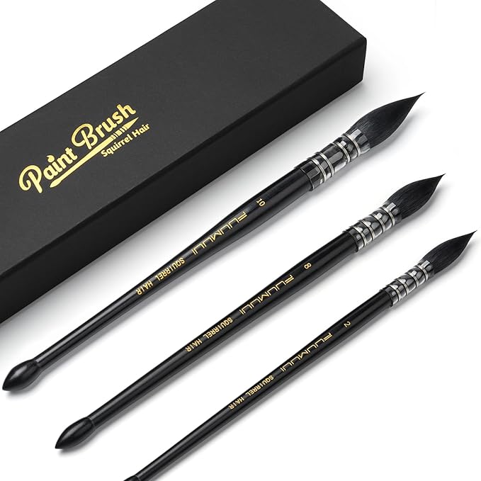 3PCS Squirrel Hair Watercolor Brushes, Fuumuui Professional Mop Round Quill by FUUMUUI