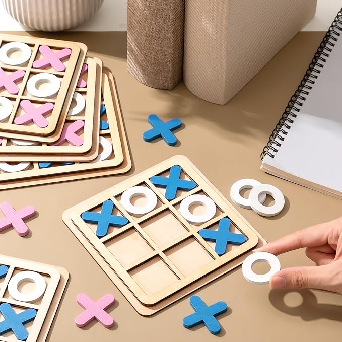 Libima 12 Pcs Wooden Tic Tac Toe Game Mini Family Board Games Classical Puzzle - Image 5