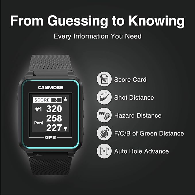 CANMORE TW353 Golf GPS Watch for Men and Women, High Contrast LCD Display, Free Update Over 41,000 Preloaded Courses Worldwide, Lightweight Essential Golf Accessory for Golfers, Black/Gray