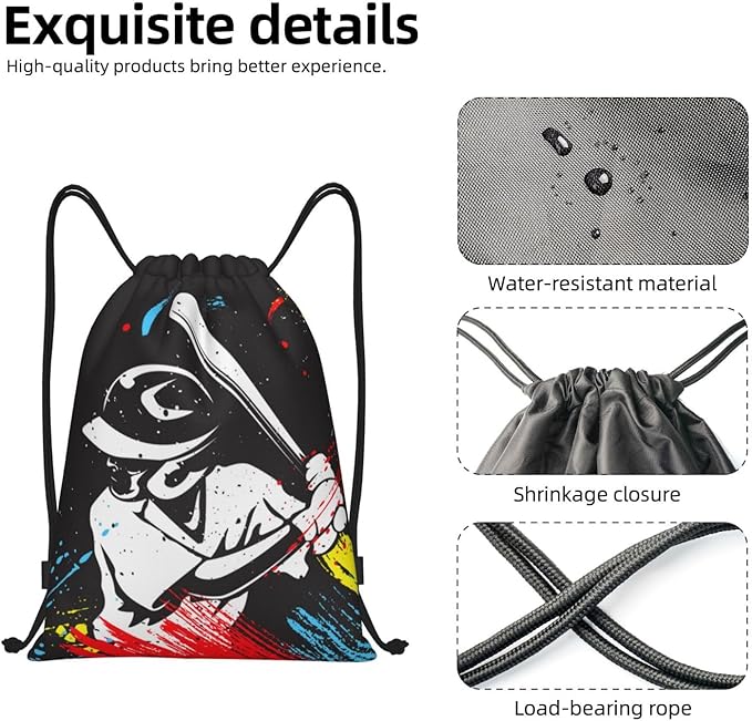 Kids Baseball-Themed Drawstring Bags for Boys Girls, Sports Drawstring Backpack Casual Knapsack for Teens Adults Women Men for Gym Beach Travel Swimming Yoga Camping, Medium