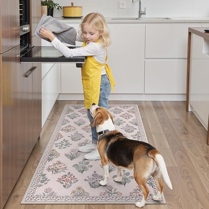 Wonnitar Boho Floral 3x5 Washable Rug, Ultra-Thin Pink Small Rugs - Image 3