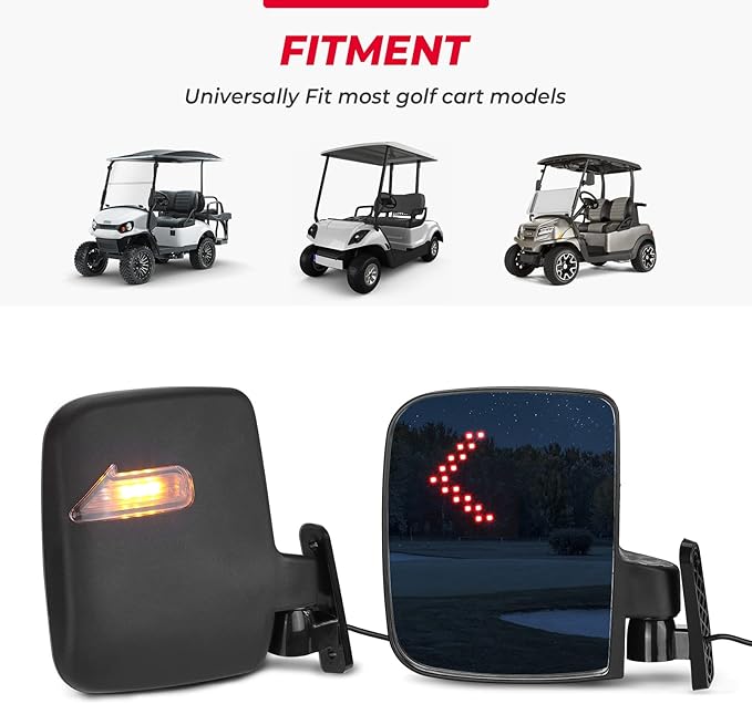 KEMIMOTO Golf Cart Side Mirrors with LED Turn Signal Lights, Universal Rear View Mirrors Compatible with Club Car, EZGO, ICON, Drive, and Kandi Golf Carts