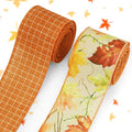 Threetols 2 Rolls 10 Yards Fall Wired Edge Ribbons, 2.5inch Orange Plaid Burlap by Threetols