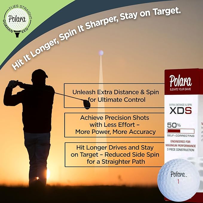 Polara Self-Correcting Golf Balls – High-Performance Golf Balls with Soft Feel, Anti-Slice & Hook Correction, Exceeds USGA Limits, Dimple Design for Maximum Distance, Golf Accessories for Men & Women