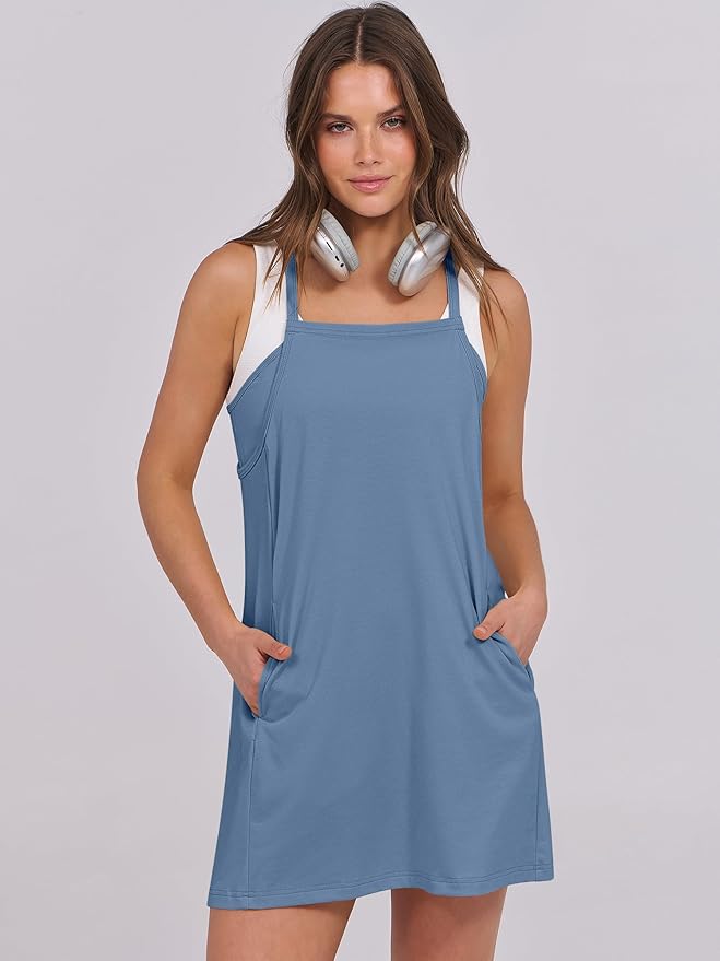 ANRABESS Women Summer Dress 2026 Beach Vacation Outfits Tennis Athletic Workout Romper Dress Built in Shorts Travel Clothes