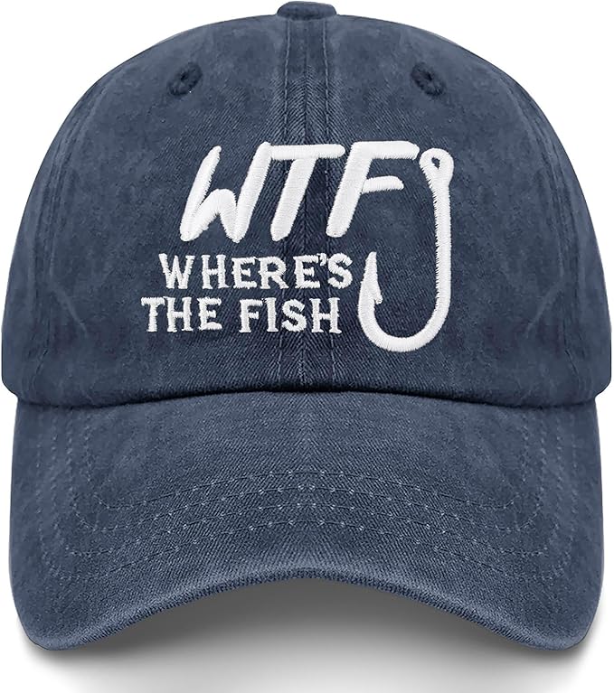 WTF Where's The Fish caps Funny Vintage Cotton Washed Baseball Caps Adjustable Low Profile Dad Hat