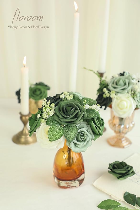 Floroom Artificial Flowers 50pcs Real Looking Elf Green Foam Fake Roses - Image 5
