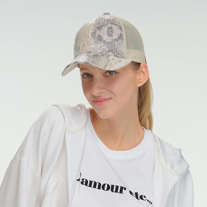 C.C Ponycap Messy High Bun Ponytail Adjustable Glitter Mesh Trucker Baseball Cap