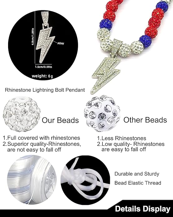 Baseball Necklace for Men 16/18/20 Inch Bling Ice Collection Lightning Bolt Pendant Necklace for Women Rhinestone Clay Beaded Discoball Accessories Gifts for Baseball Team Players Lovers