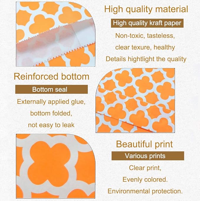 KEYYOOMY 200 Pcs Orange Candy Buffet Bags Small Cookie Bags Polka Dot Paper - Image 3