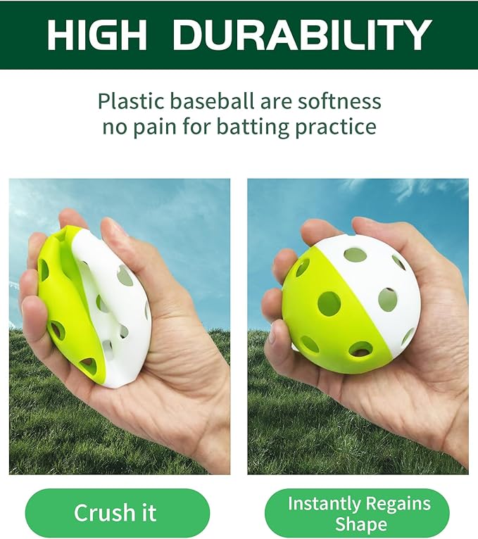 Tarutaru 20 Pack Plastic Practice Balls for Baseball & Softball - Soft Ball for Baseballs Hitting, Pitching, Batting Training, Lightweight Hollow Limited Flight Indoor & Outdoor Sport Diameter 2.83in