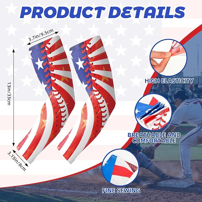 3 Pcs Sliding Baseball Mitt and Arm Sleeves for Youth 250 Anniversary Softball Gear Boys American Flag Adjustable Sport Protective
