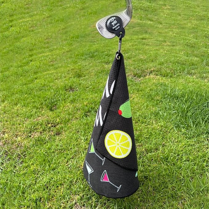 Giggle Golf Martini Par 3 Pack for Women, Microfiber Waffle Weave Golf Towel, Tee Bag with Tees and Bling Ball Marker with Magnetic Hat Clip (Martini Madness)