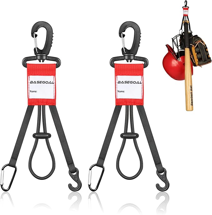 BaseGoal 3 in 1 Dugout Organizer, Baseball Softball Bag Hook for Fence, Bat Holder for Dugout Fence, Baseball Dugout Accessories, Water Bottle Hook for Bag (2 Pack)