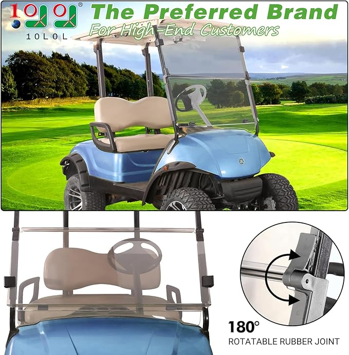 10L0L Golf Cart Folding Windshield for Yamaha G29/Drive 2007-2016 Gas & Electric, 4mm Clear Polycarbonate Windshield, Fold-Down Design with Heavy-Duty Hinges, UV & Impact Resistant, No-Drill Install