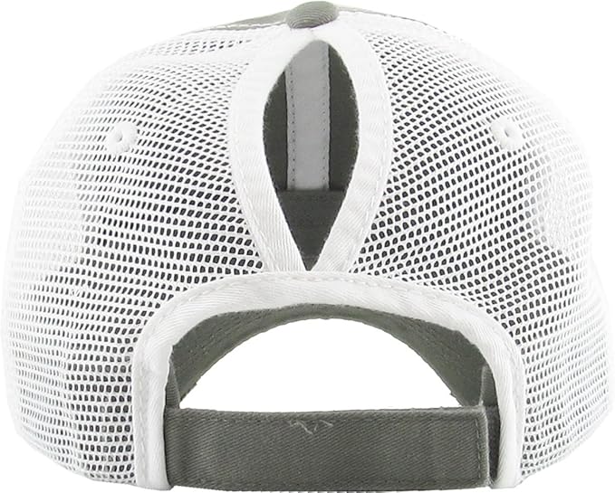Classic Plain Ponytail Messy High Bun Headwear Adjustable Cotton Trucker Mesh Glitter Hat Baseball Cap