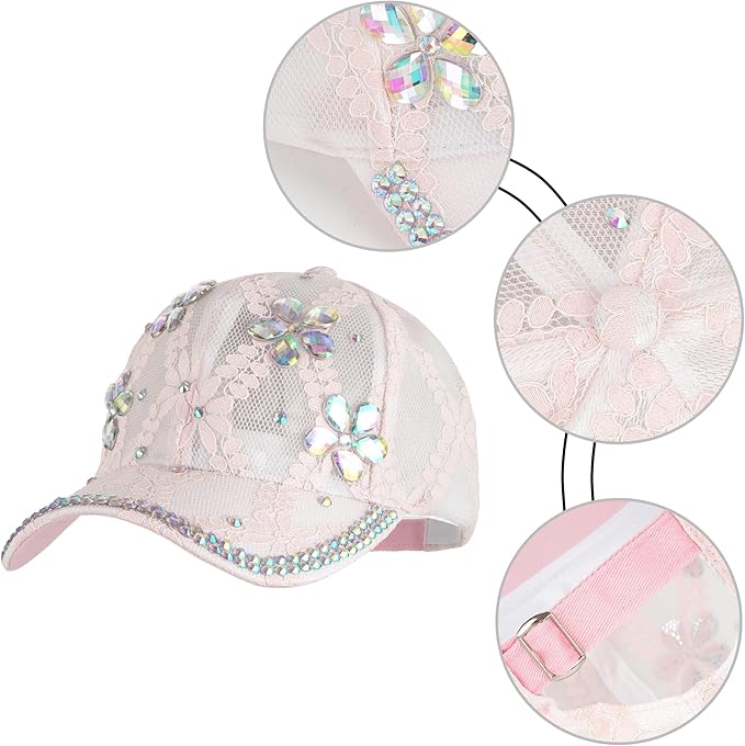 Hoce Fashion Rhinestone Denim Baseball Cap Studded Bling Hat for Women