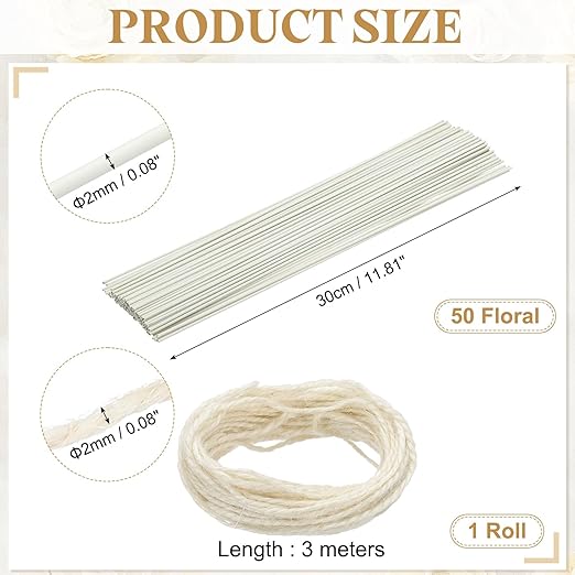 uxcell 50Pcs 2 Gauge Floral Wire, 11.81" Length Flower Stem Wires - Image 2