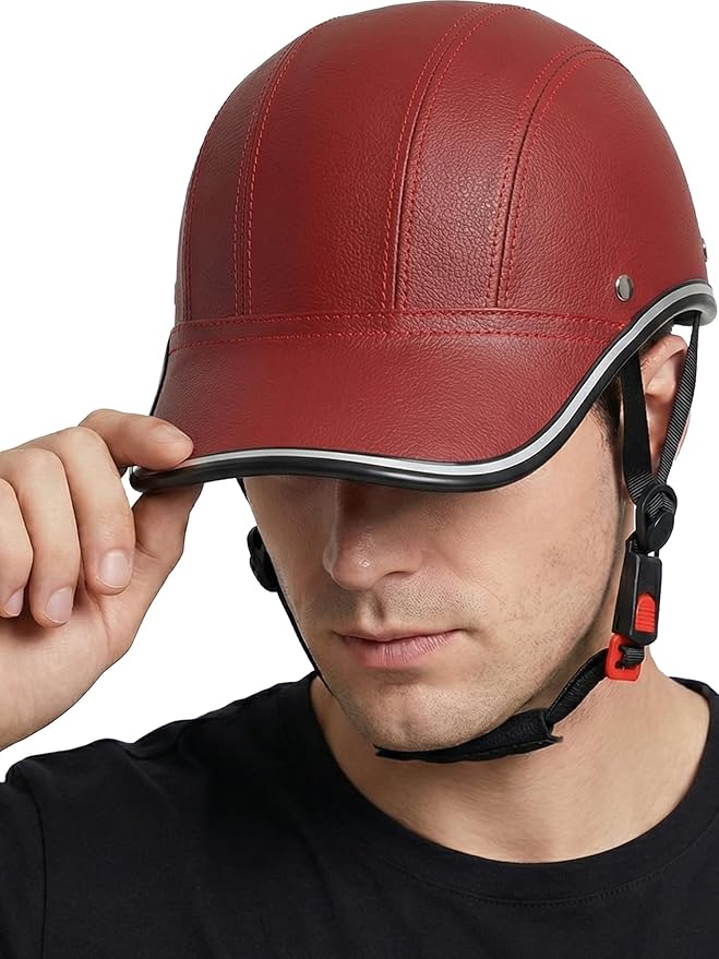 Adult Baseball Cap Helmet - Urban Style for Golf, Low Profile Urban Commute PU Retro Leather Hat for Men & Women