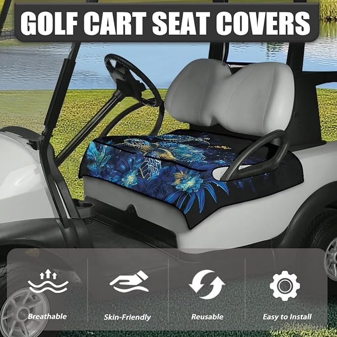 Golf Cart Seat Covers, Universal Golf Cart Seat Towel Blanket with 4 Front Pockets & Nonskid Bottom Fits for Club Car 2 Person Seats Golf Carts