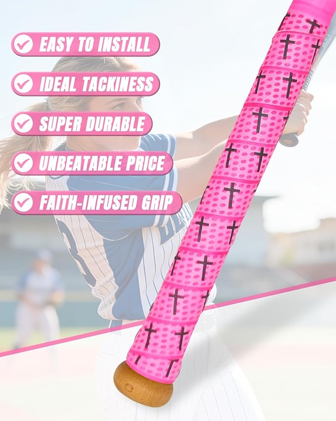 Piemow Baseball Bat Grip Tapes, Faith Cross Bat Grip Tape, 1.5mm Precut and Full Adhesive Baseball Wrist Tape, Scripture Designs Non-Slip Religious Baseball Grip Tapes for Sports