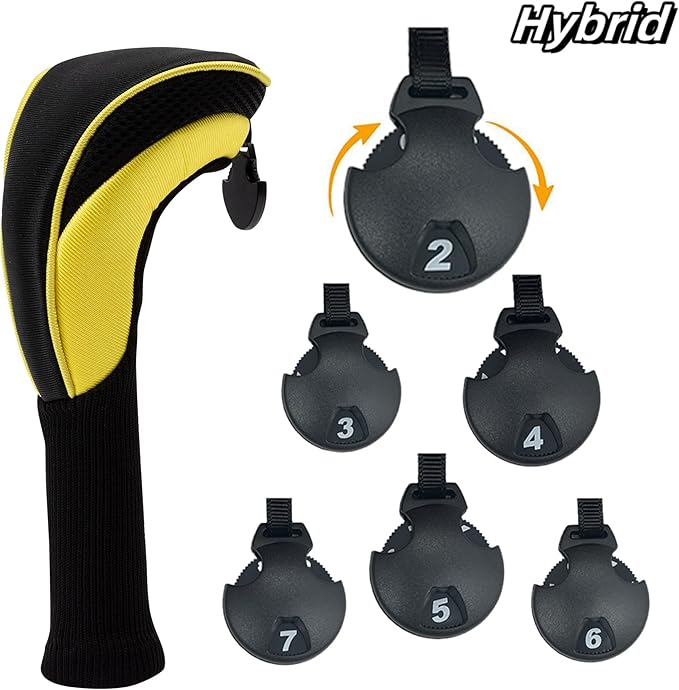 Golf Club Head Covers for Woods 3/4/5/6 Pieces Long Neck Mesh Sports Golf Club Headcovers Set with Interchangeable No. Tags 3 4 5 6 7 X Golf Accessories for Men Women