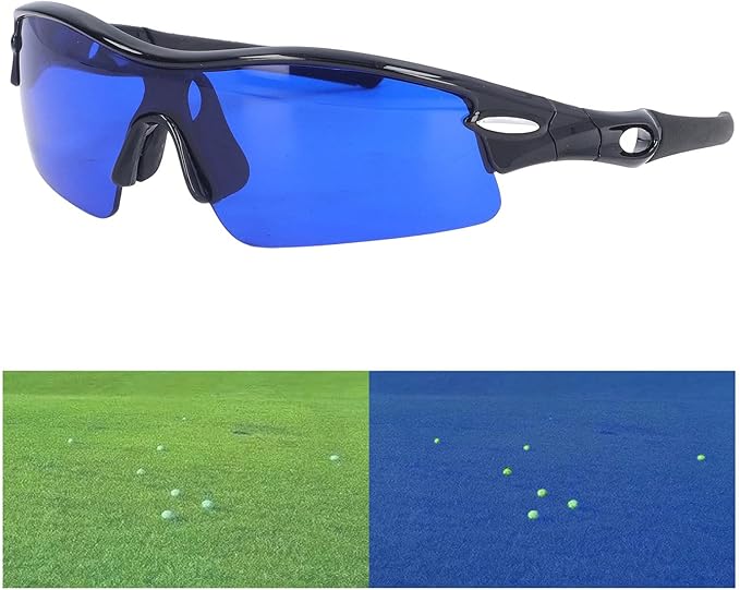 Golf Ball Finder Glasses, Polarized Blue Lens UV Proof Sun Protection Grass Filter with Glasses Cloth and Storage Bag, Ball Finding Filtering Sunglasses for Golfers(Black)