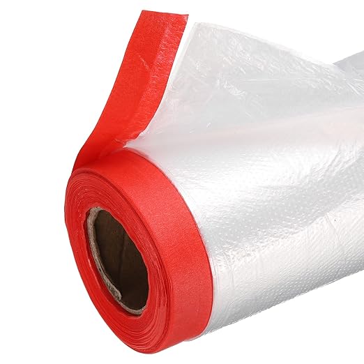 uxcell Pre-Taped Masking Film, 3.6ft x 66ft High-Tack Painters Tape Plastic - Image 4