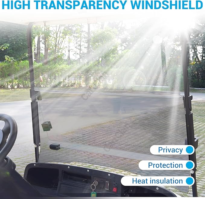 EZGO TXT Windshield, EZGO Windshield for Golf Cart Suitable for 1995-2013 EZGO TXT Model, PC UV Resistant, Foldable Golf Cart Windshield Replacement with Windshield Clips