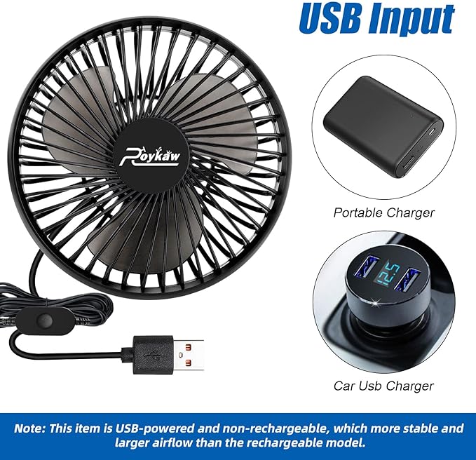Roykaw Golf Cart Fan Portable USB Input Compatible with EZGO Club Car Yamaha, 3-speed Settings, 360 Degree Rotation, Long Lasting, Low Noise Designed, Quick Release & Won't Fall off
