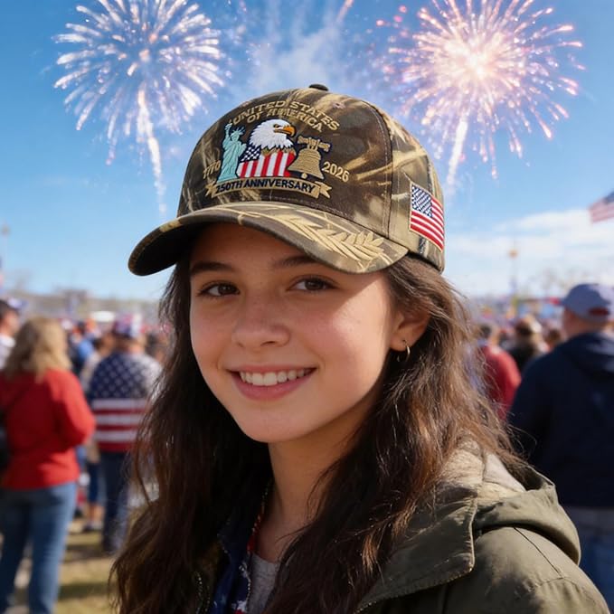 2 Pack 250 Anniversary USA Hat Embroidered Eagle & Liberty，Adjustable Patriotic American Flag Baseball Caps for Men Women