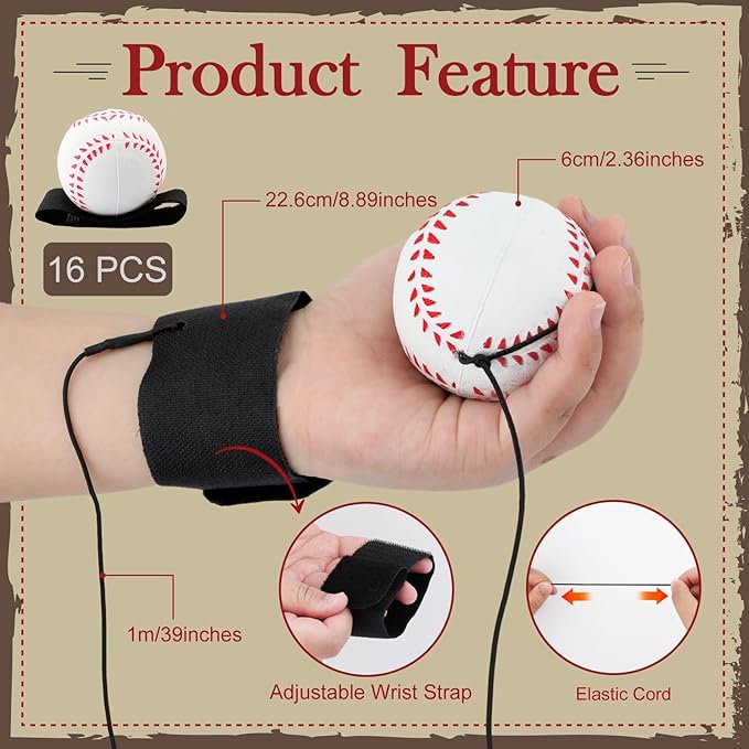 SAYAYA 4/8/16/32 Wrist Return Ball on a String 2.36 Inches Rebound Sport Balls with Elastic Strap Baseball Soccer Tennis Practice Party Favors, Wrist Exercise and Fun Play for Kids & Adults