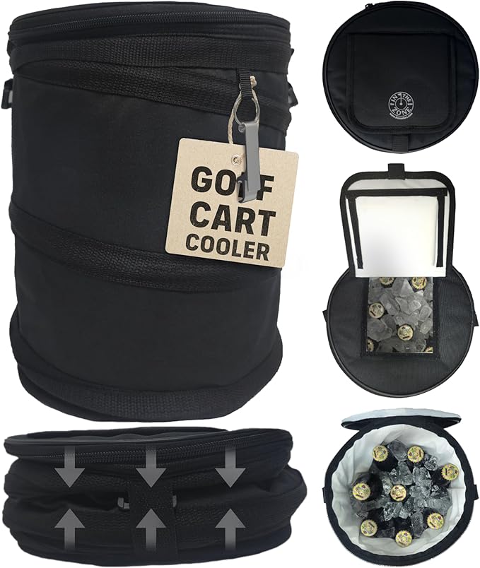 InTheZone Golf Cart Cooler – Soft-Sided, Collapsible, Insulated Cooler Bag | Attaches to Cart Basket or Fender | Durable, Leakproof, Portable – Great Gift for Golfers.