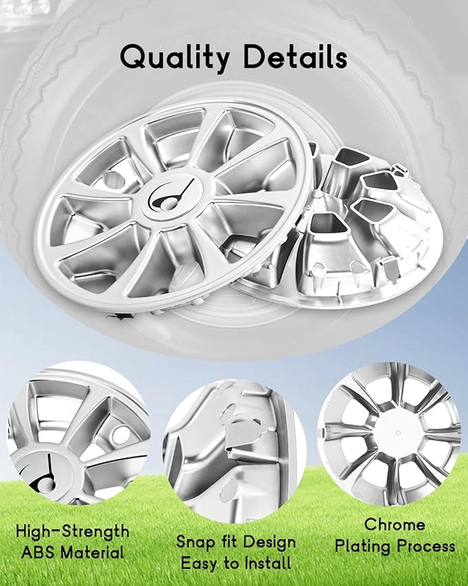 8 Inch Golf Cart Hub Caps Set of 4, Universal Fit Metal Wheel Covers with Metal Clips for EZGO Club Car Yamaha, Rustproof Wheel Hubcaps Replacement Golf Cart Accessories (Silver)