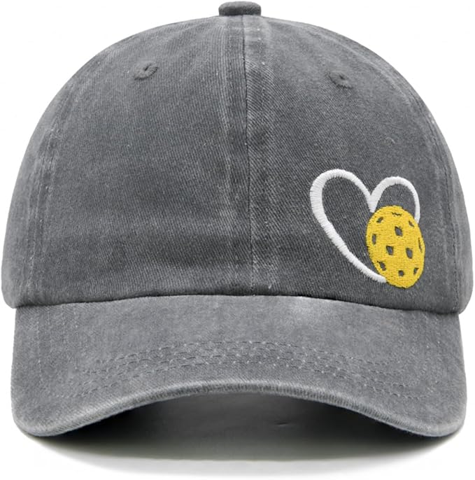Pickleball Hat for Women Men, Adjustable Embroidered Heart Pickleball Baseball Cap