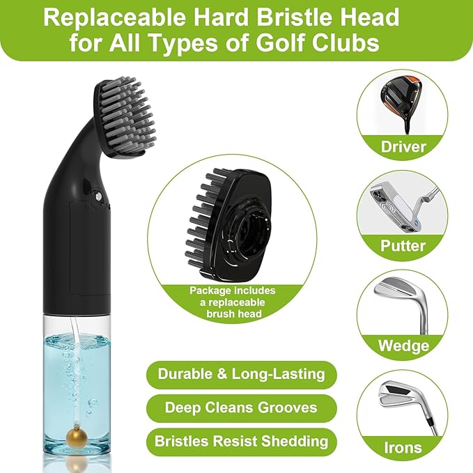 Electric Golf Club Cleaner Brush: AA Battery Powered for Effortless Cleaning - Golf Club Brush for Golf Accessories - Holds 5oz Water - Magnetic Clip - Golf Gifts for Golfer Men
