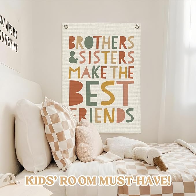 Kids Room Decor Linen Canvas Banner, Brothers & Sisters Make the Best Friends - Image 5