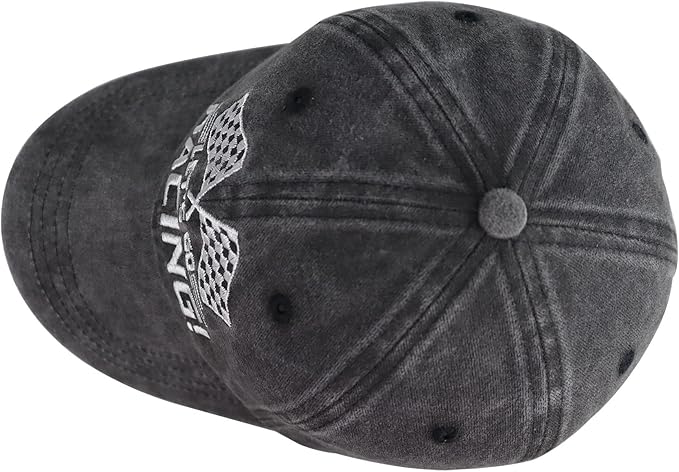 Let's Go Racing Hat for Men Women, Adjustable Embroidered Washed Cotton Checkered Flags Race Car Baseball Cap