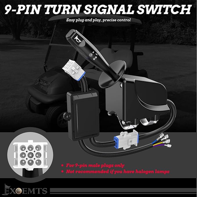 Golf Cart Turn Signal Kit, 9-Pin Plug Golf Cart Plug & Play Street Legal Signal Switch Kit with Horn, Brake Pad, 12V Upgraded Blinker Light Switch Kits for Club Car EZGO Yamaha, Night Warning