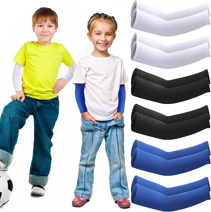 SATINIOR 6 Pairs Arm Sleeves for Kids, Compression UV Cooling Arm Sleeve for Baseball Football Youth Boy Girl Sports