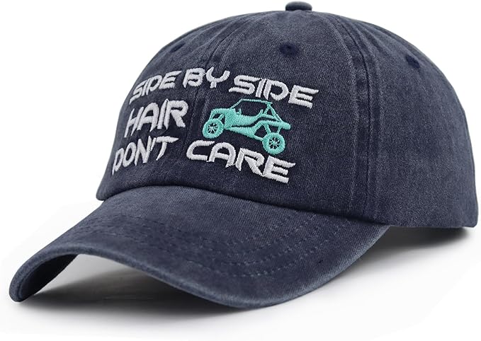 KKMKSHHG Side by Side Hair Don't Care Baseball Cap, Funny Embroidered Adjustable Washed Cotton Outdoor Car Hat for Women Men