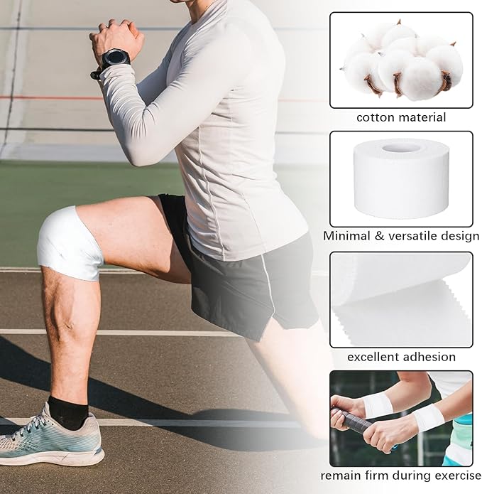 2PCS Pre-Wrap Athletic Tape for Sports 2 Inch Wide Soccer Baseball Wrist Tape White Wrist Tapes Accessories, Sport Supplies Gifts for Football Sports Baseball Gymnastics Athlete Injury Graduation